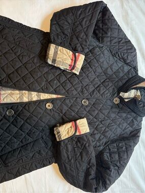 Burberry Black Quilted Jacket with Check Trim